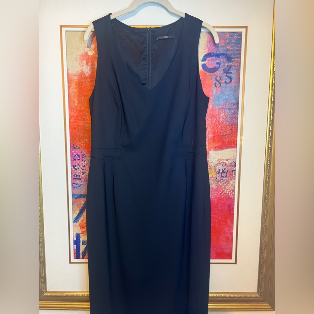 Boss Hugo Boss Daja Sleeveless Black Sheath Dress Lightweight Wool Size 10
